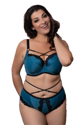EWA MICHALAK BM Petrol Bügel-BH Set Gr.80D 36D + 42 Criss Cross Teal Hand Arbeit