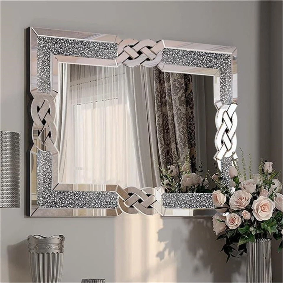 Luxus Hängespiegel Wandspiegel Dekospiegel Kristall Rahmen Flurspiegel 90x60cm  - Bild 3 von 4