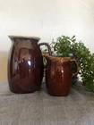 Hull Brown Drip Glaze Pottery Pitcher & Creamer with Handle Ovenproof Made in US