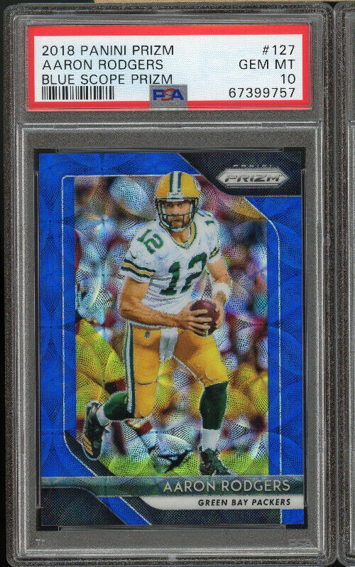 2018 Panini Prizm #127 AARON RODGERS /99 Blue Scope PSA 10 GEM MINT Packers