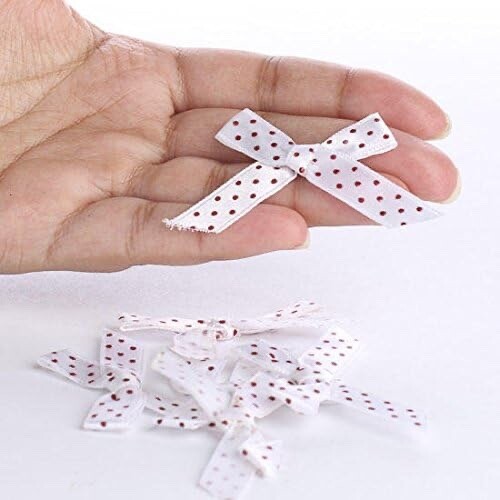 Wang's Ribbon Bows, White/Red Dot, 3/8", 6 Pieces - Picture 2 of 2