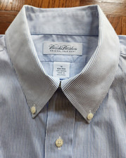 BROOKS BROTHERS SS SHIRT, Men's 16 x 11, Blue White Striped, NO IRON, Excellent