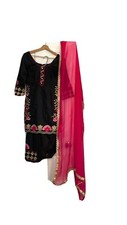 3 PC PUNJABI PATIALA SALWAR KAMEEZ IN BLACK COTTON