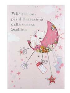 Biglietto Auguri Battesimo Luna Con Paillettes Rosa Con Busta 11 5x17 Cm 3d Ebay