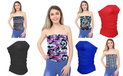 Neu Damen Frauen Boob Röhre geraffte Tops Sommer Bluse trägerlos Bandeau Tank 8-24