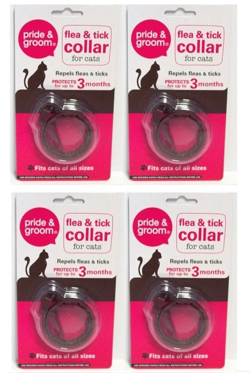 4 x Pride Groom Universal Flea Tick Repel Treatment Cat Kitten Collar 3 Months