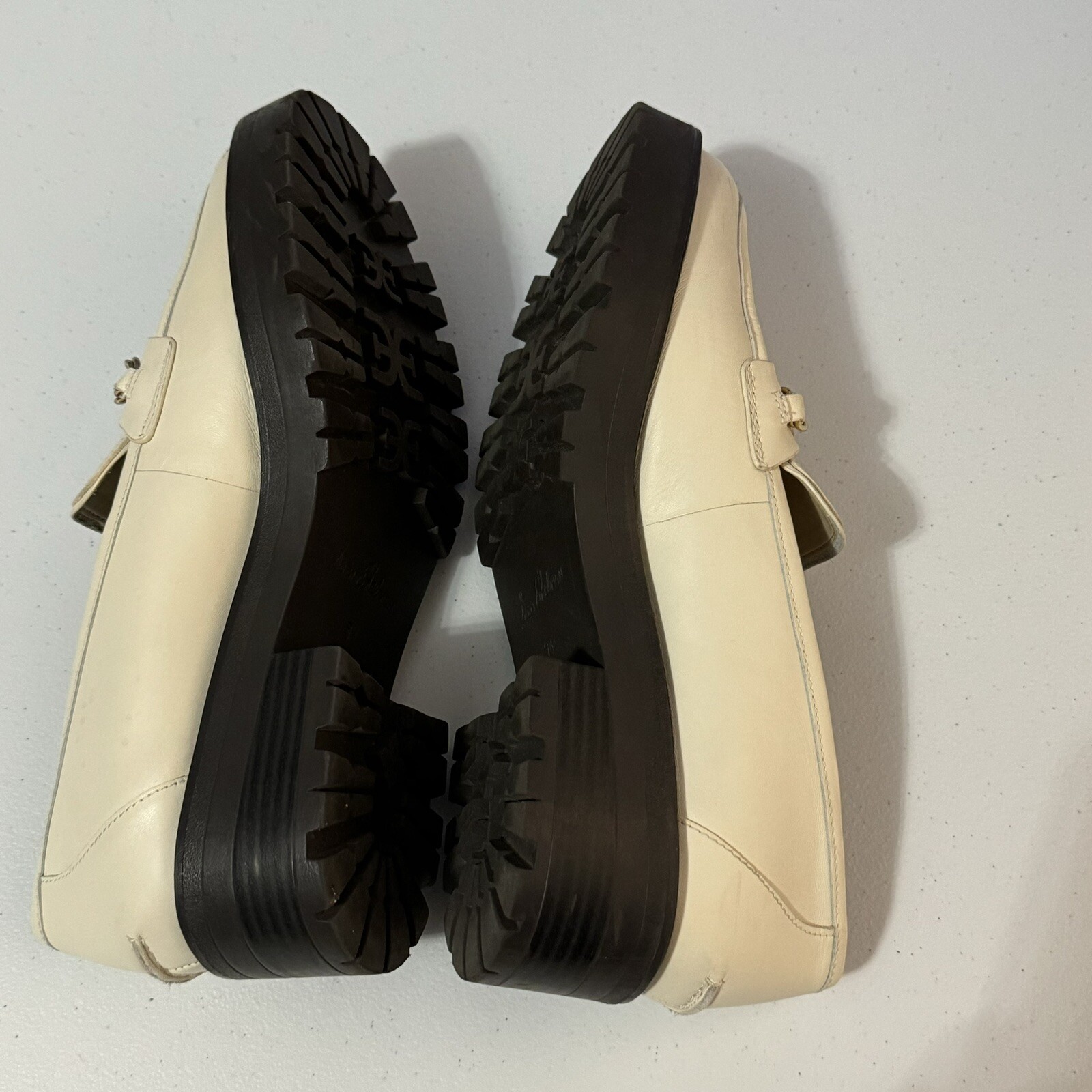 SAOLA Mocassini donna tacco grosso panna 9 5 slip on dettaglio catena suola strappo scarpa preppy