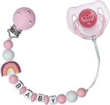 Pink Rainbow Pacifier Clip with Cute Magnetic Pacifier Reborn Dolls Toy Accessor