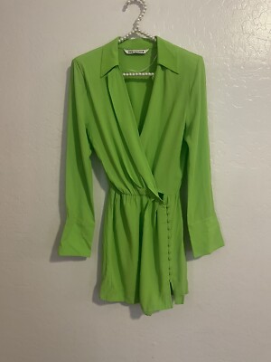 Zara Lime Green Shoulder Pad Dress Blogger Favorite Size S | eBay