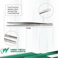 Stainless Steel Kitchen Tweezers, Culinary Long Chef With Blunt Serrated Tip
