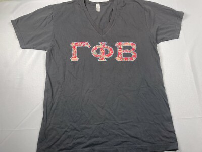 Gamma Phi Beta Vneck Embroidered Large L Gray Paisley Tshirt Sorority