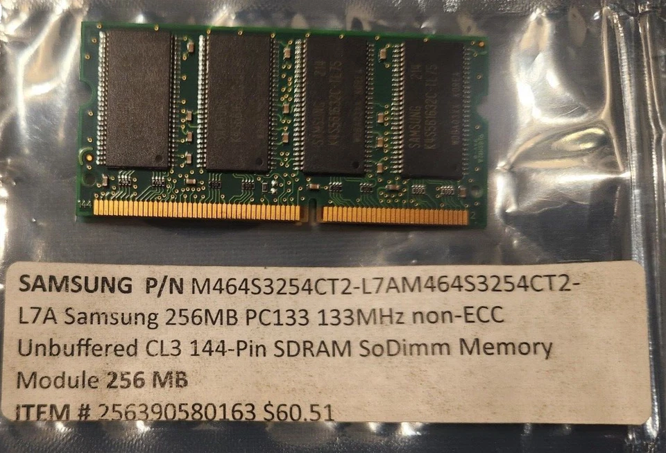 M464S3254CT2-L7A Samsung 256MB PC133 133MHz non-ECC Unbuffered CL3 144-Pin SDRAM - Image 2 of 2