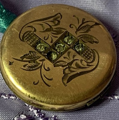 Antique RBM ATRICE 1874 Gold Tone Engraved Round Locket With Rhinestones