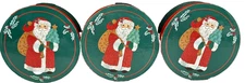 Vintage Set Of  3 Storage Round Wood Christmas Santa Holiday Storage Boxes