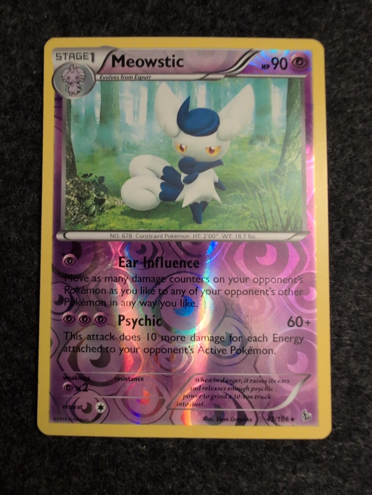POKEMON MEOWSTIC 43/106 RARE CRACKED ICE HOLOFOIL FLASHFIRE LP CARD