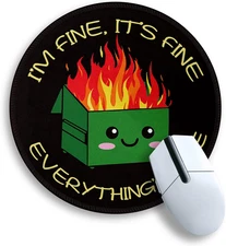 Dumpster on Fire round Mouse Pad 8.6 X 8.6 Inch, Cute Funny Mousepad for Laptop