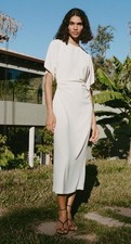 NWT Zara Draped Fitted Dress Off white Pleated Sides Bridal Flattering Small