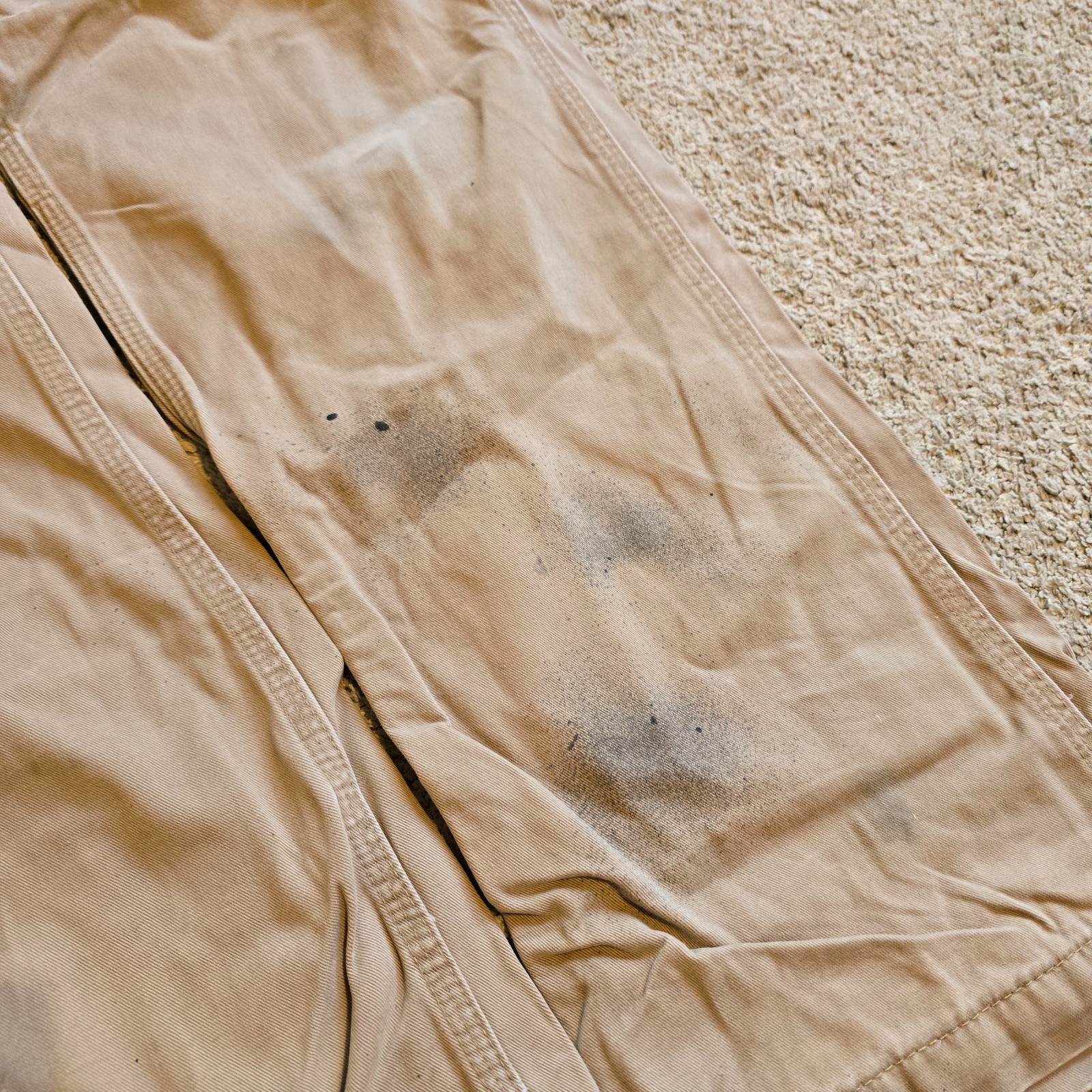 Men's Carhartt B324 DKH Carpenter Relaxed Fit Trousers Size W34 L32 Beige Canvas image 5