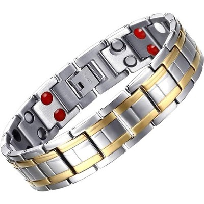 Magnetische Armbänder Herren Edelstahl verstellbar gold-blau Schmuck Geschenk