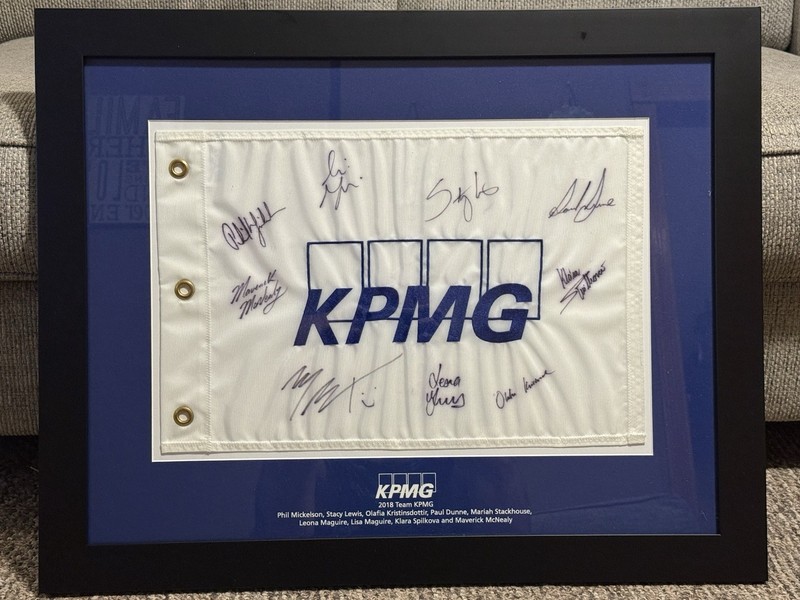 Framed Team KPMG 2018 Multi-Signed Autographed Golf Flag Phil Mickelson