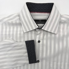 Bugatchi Uomo Button Down Men Large White Striped Long Sleeve Cotton Shirt L
