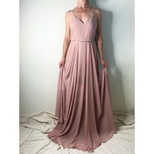 JENNY YOO Inesse Dusty Rose Blush Maxi Chiffon Gown US 2 Whipped Apricot NWT