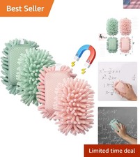 Magnetic Microfiber Shag Whiteboard Erasers, 4" x 6", 4 Pack, Dual Surface, W...