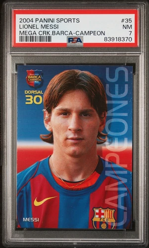 2004 PANINI SPORTS MEGA CRACKS BARCA #35 LIONEL MESSI ROOKIE RC PSA 7