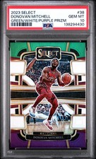 2023 PANINI SELECT GREEN/WHITE/PURPLE PRIZM #38 DONOVAN MITCHELL PSA 10