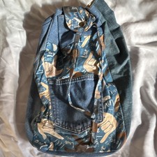 Women's Graphic Print Backpack Blue/Beige Drawstring, Lined, Adj Strap