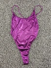 Vtg Womens Sz M metallic pink high-cut thong one-piece swimsuit bodysuit
