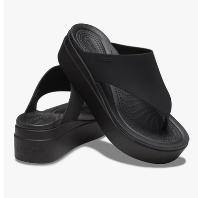Crocs Brooklyn Flip Black Platform Wedge Thong Sandals Womens Size 10 LiteRide