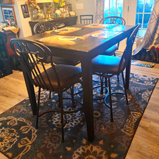 5-Piece Counter Height Dining Set, Black Rect.,  4 Metal Chairs that Swivel.