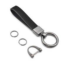 Car Fob Key Chain Genuine Leather Keychains Holder for Men and Women, 360 Black