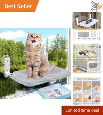 Cat Window Perch Foldable Hammock Bed with Suction Cups Reversible Cover Grey
