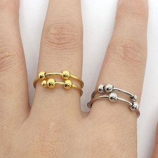Punk Anxiety Ring Spiral Fidget Bead Ring Rotating Spinner Band Women Men Trend 