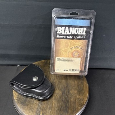 Bianchi Linked Handcuff Case 2.25'' Loop Plain Black Leather #35P Chrome Snap