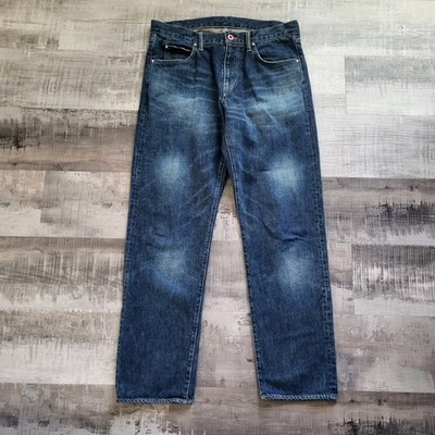 Japanese Denim Jeans CUNE Rabbit Print 100% Cotton Mens Size 34 Blue Indigo