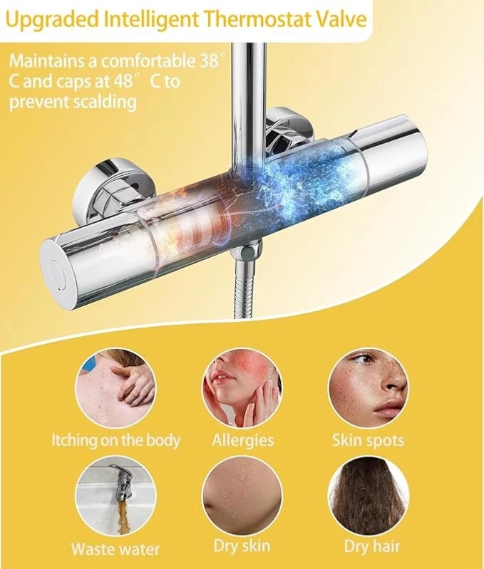 Duschsystem mit Thermostat Duscharmatur Komplettset mit 3 Strahlarten Handbrause - Bild 2 von 4