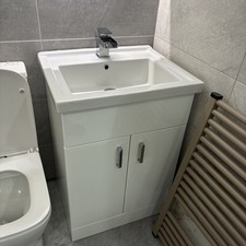 Bathroom Cabinet Vanity Unit Sink Basin 600mm White BIG LIP DEEP BOWL 