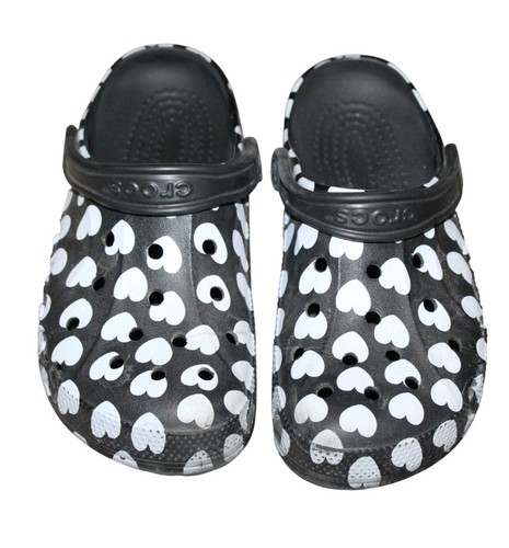 Herren 6 Damen 8 Crocs schwarz & weiß Herzmuster Crocs