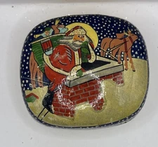 Vintage Wooden Trinket Box Christmas Santa Reindeer Holiday Hand Painted