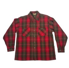 Vintage 1950 60  s Loop Collar Flannel Shirt Shadow Plaid Dutchmaid Red 16.5 USA