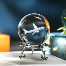 HDCRYSTALGIFTS 60mm 3D Lase Engraved Airplane Crystal Ball with Stand Clear