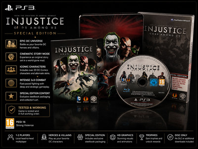 Injustice Götter unter uns Special Edition Steelbook PS3 Spiel getestet funktioniert ohne DLC