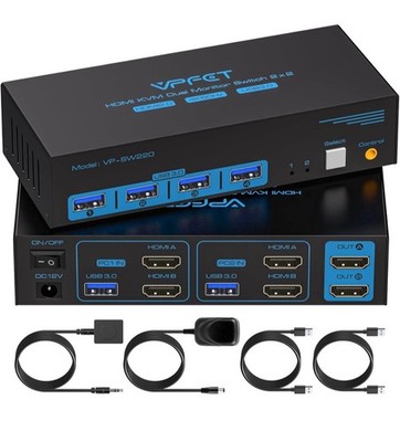 8K@60Hz HDMI Displayport KVM Switch USB 3.0 2 Monitors 2 Computers 4K@120Hz
