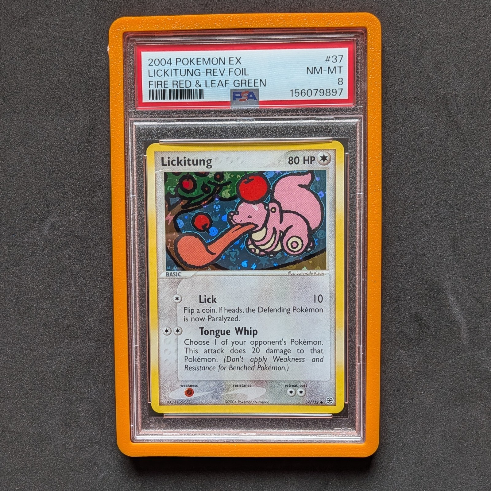 2004 POKEMON EX FIRE RED & LEAF GREEN #37 LICKITUNG-REVERSE FOIL PSA 8