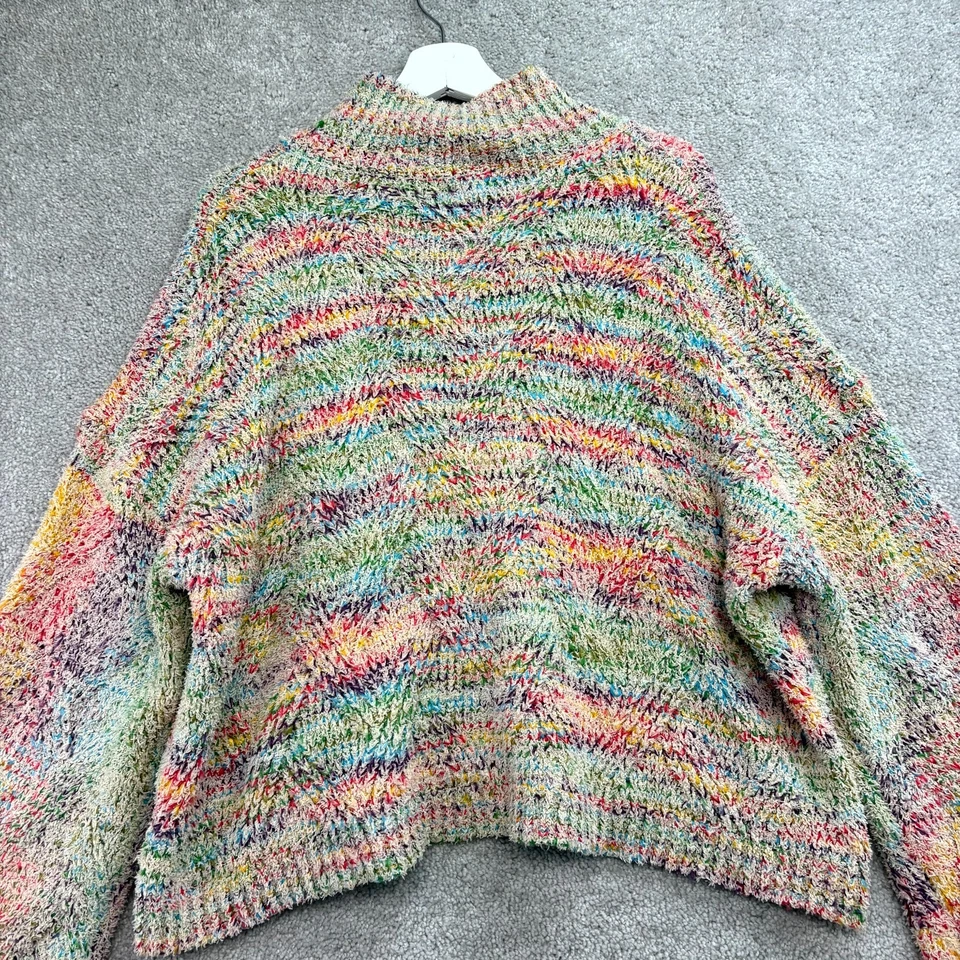 Pol Cropped Sweater Womens Large Multi Rainbow Knit Mock Water Color Pullover - Image 4 of 4