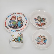 Vintage Raggedy Ann  Andy Child  s 4-Piece Oneida Melamine Dish Set