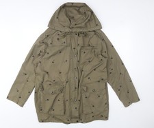 Topshop Women’s Green Hooded Parka Jacket Size 10 Cotton Blend
